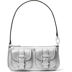 Michael Kors Zoe Small Convertible Pouchette(Silver-tone Hardware/Metallic Pebble Embossed Leather/Silver)