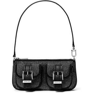 Michael Kors Zoe Small Convertible Pouchette(Silver-tone Hardware/Rhinestone Hot Fix/Black)