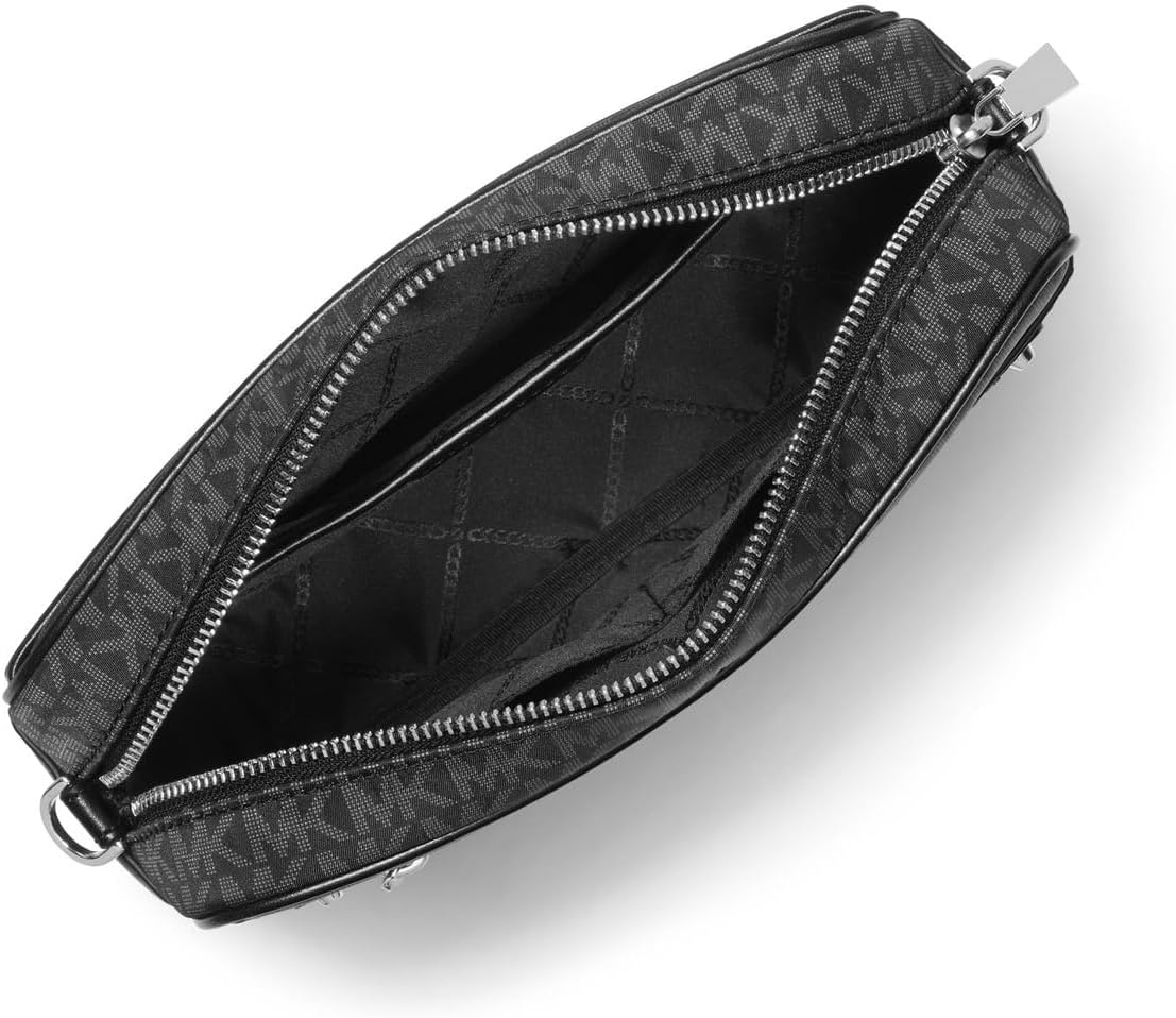 image:imageMichael Kors Jet Set Charm Large EastWest CrossbodySilvertone HardwareMk Signature NylonBlack