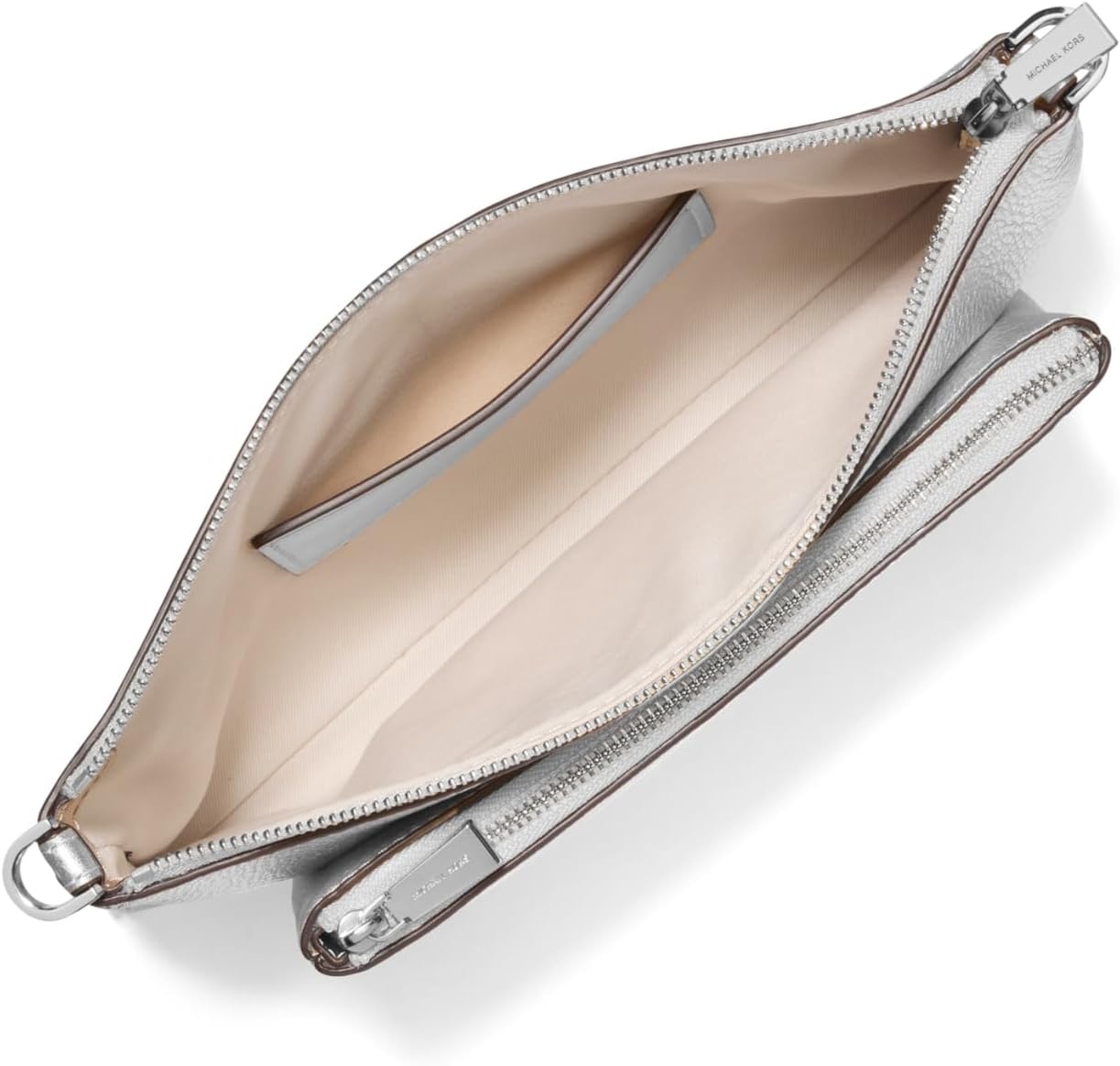 image:imageMichael Kors Jet Set Medium Pocket Convertible Crossbody BagSilvertone HardwareMetallic Pebble Embossed LeatherSilver