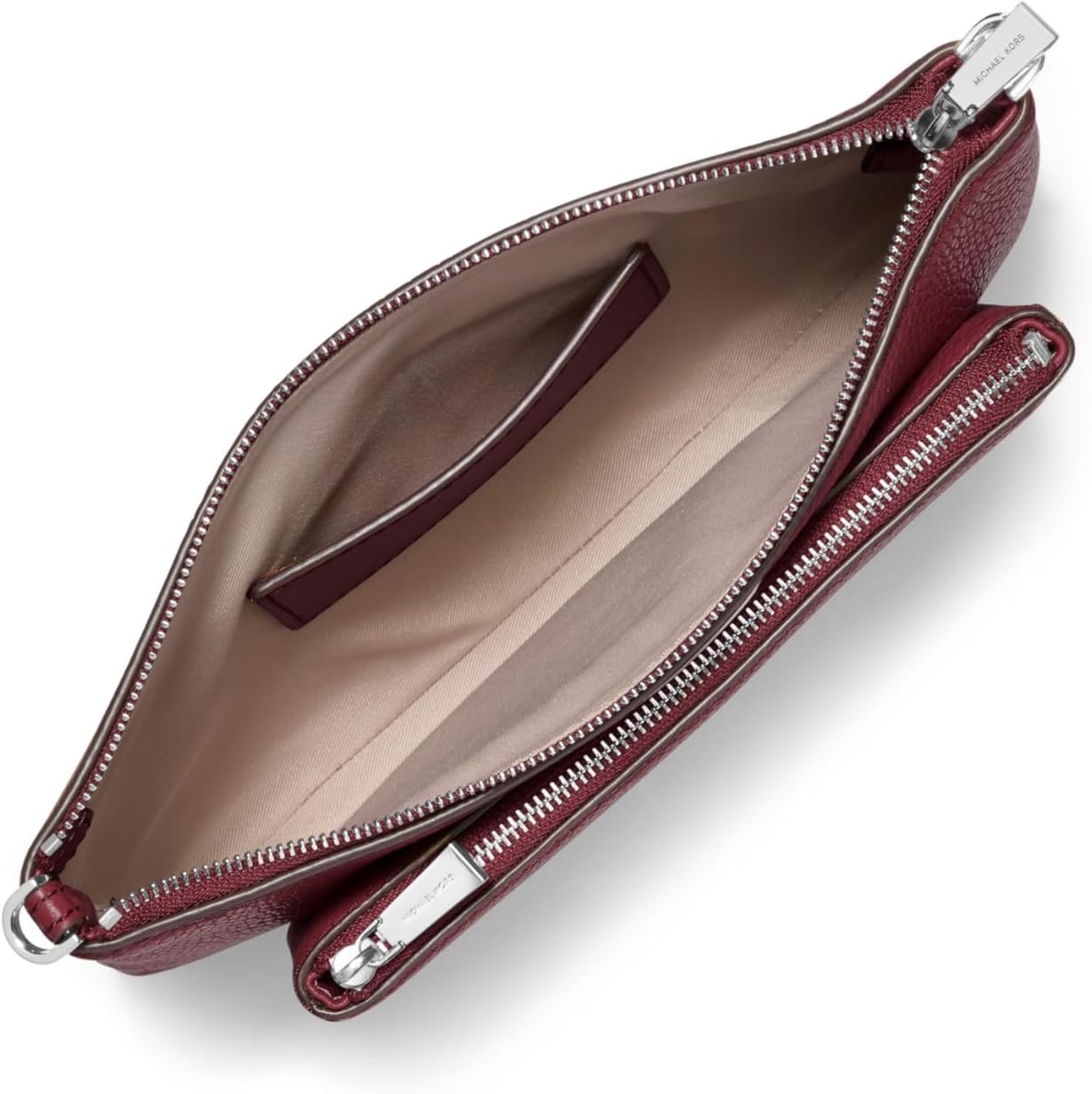 image:imageMichael Kors Jet Set Medium Pocket Convertible Crossbody BagSilvertone HardwarePebble LeatherOxblood