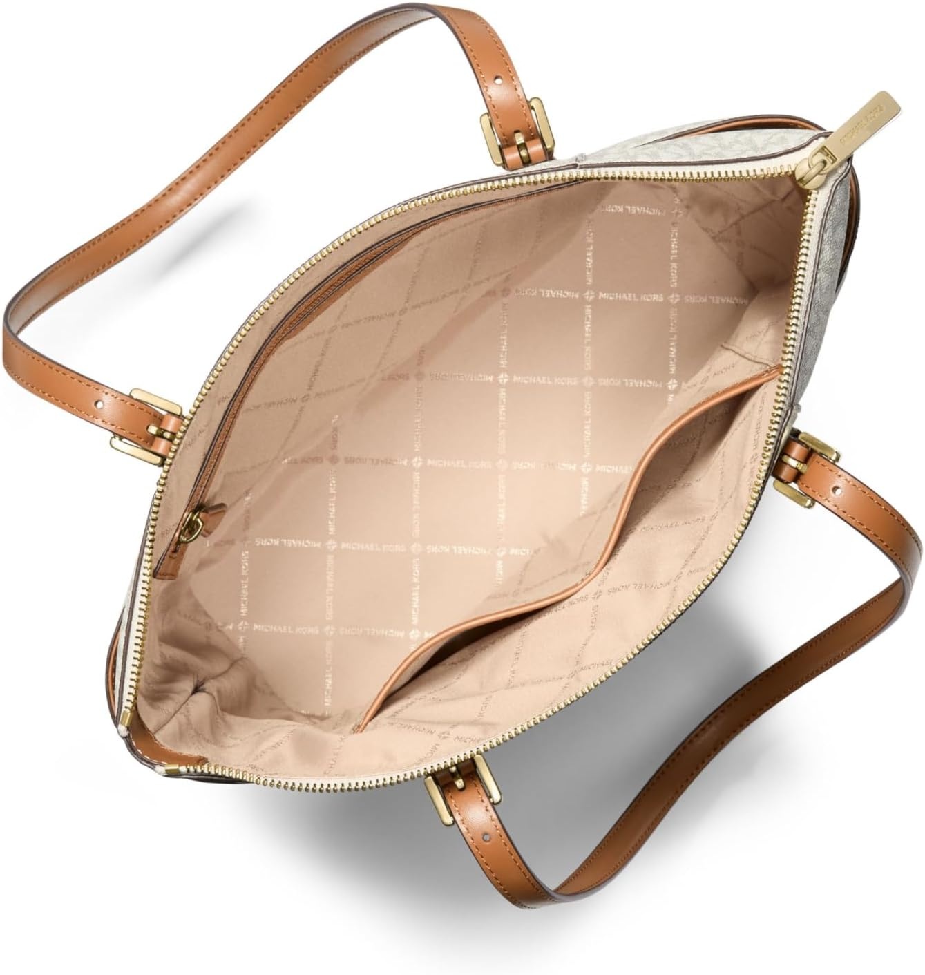 image:imageMichael Kors Jet Set Top Zip ToteGoldtone HardwareVanillaAcorn