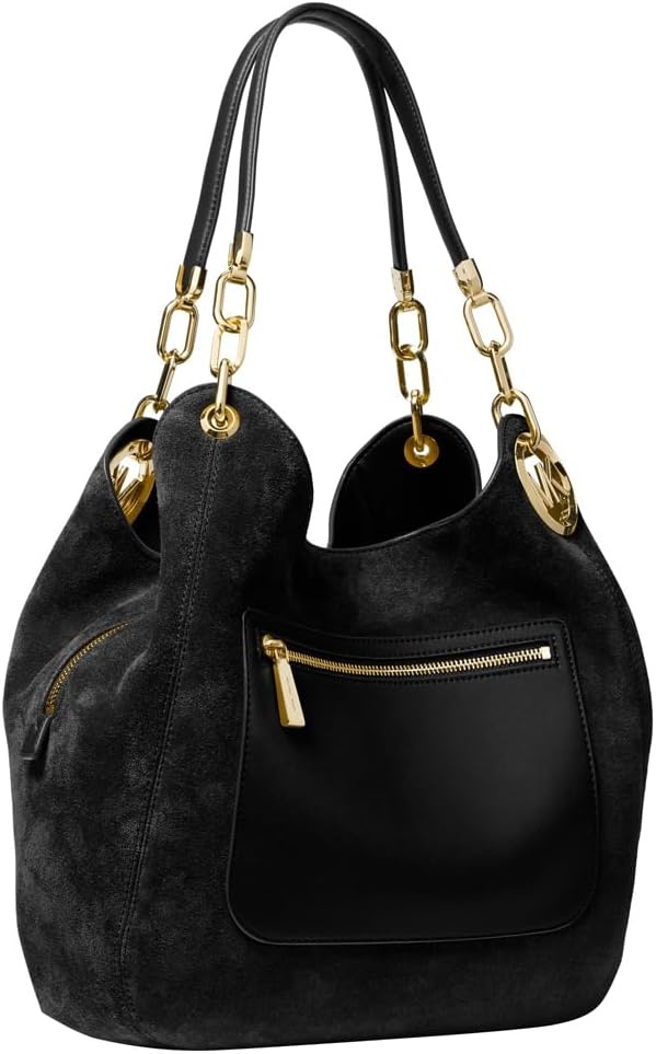 image:imageMichael Kors Lillie Large Chain Shoulder BagGoldtone HardwareSuede LeatherBlack