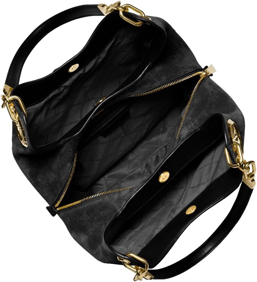 image:imageMichael Kors Lillie Large Chain Shoulder BagGoldtone HardwareSuede LeatherBlack