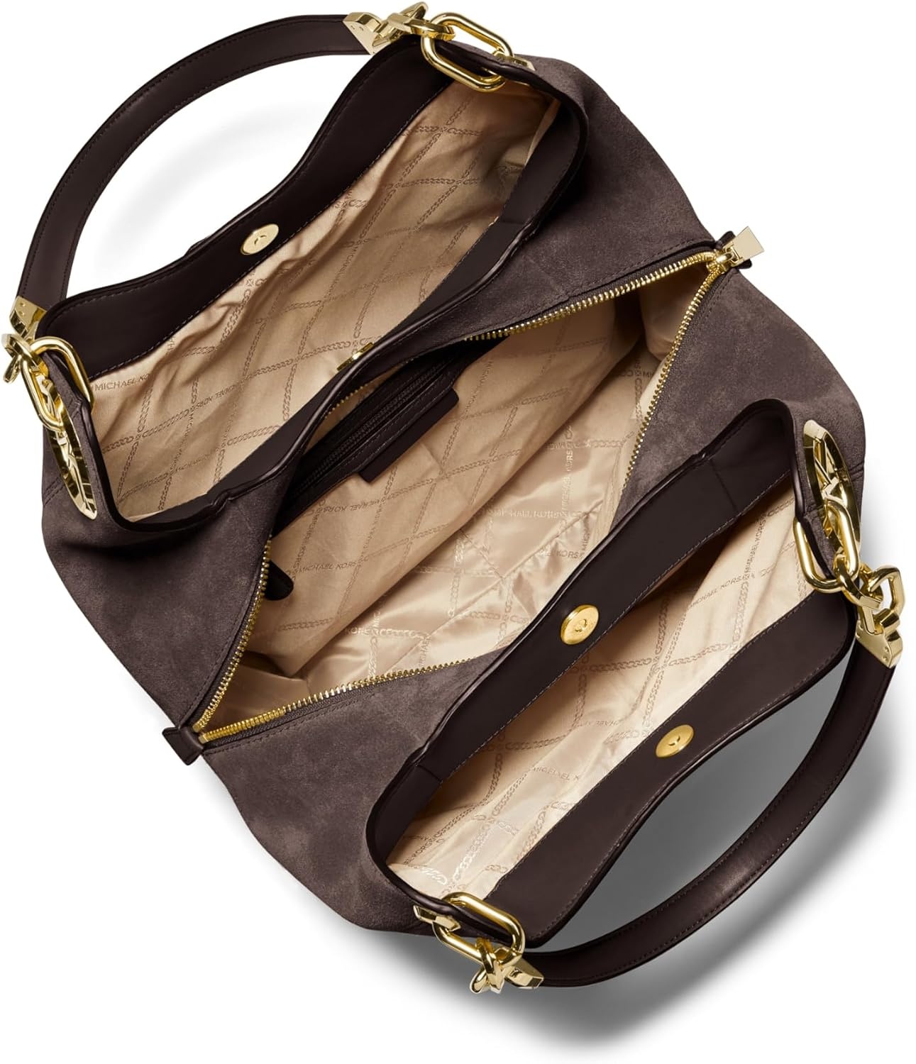 image:imageMichael Kors Lillie Large Chain Shoulder BagGoldtone HardwareSuede LeatherChocolate