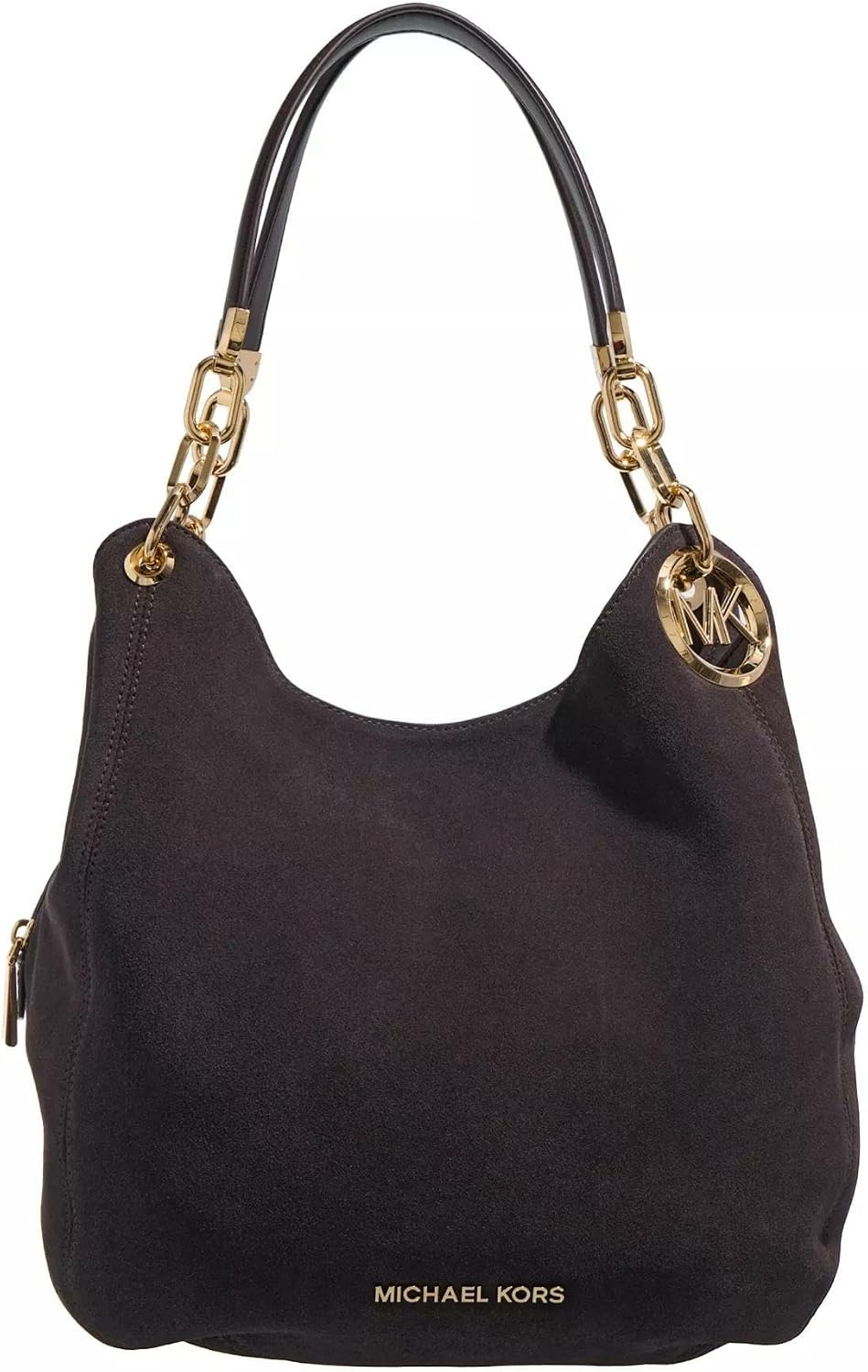 image:imageMichael Kors Lillie Large Chain Shoulder BagGoldtone HardwareSuede LeatherChocolate