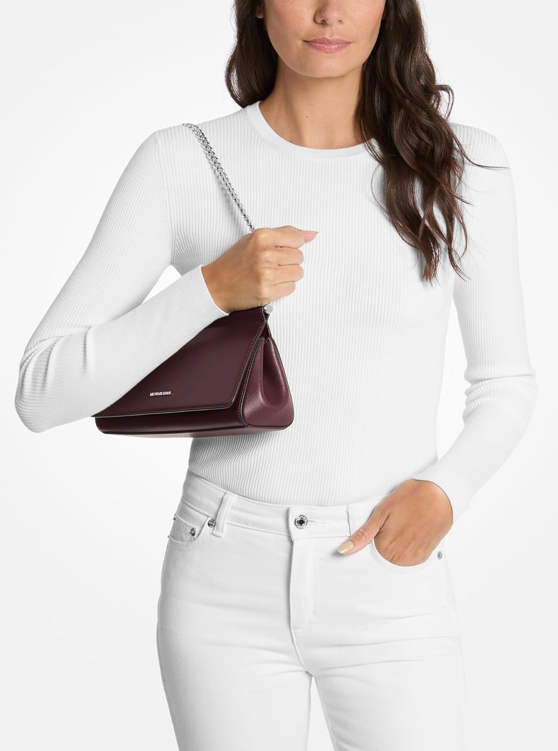 image:imageMichael Kors Womens Carmine Medium ClutchSilvertone HardwareSahara LeatherOxblood