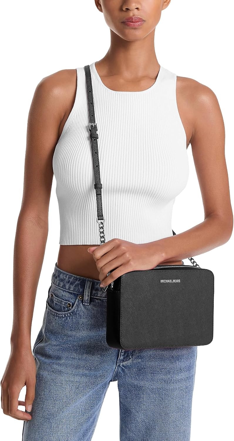 image:imageMichael Kors Womens Jet Set Large Crossbody BagSilvertone HardwareBlack