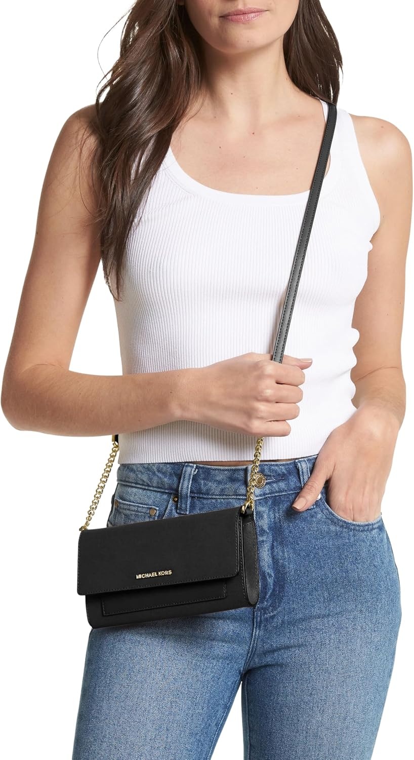 image:imageMichael Kors Womens Jet Set Medium 2in1 Wallet On Chain Crossbody BagGoldtone HardwareBlack