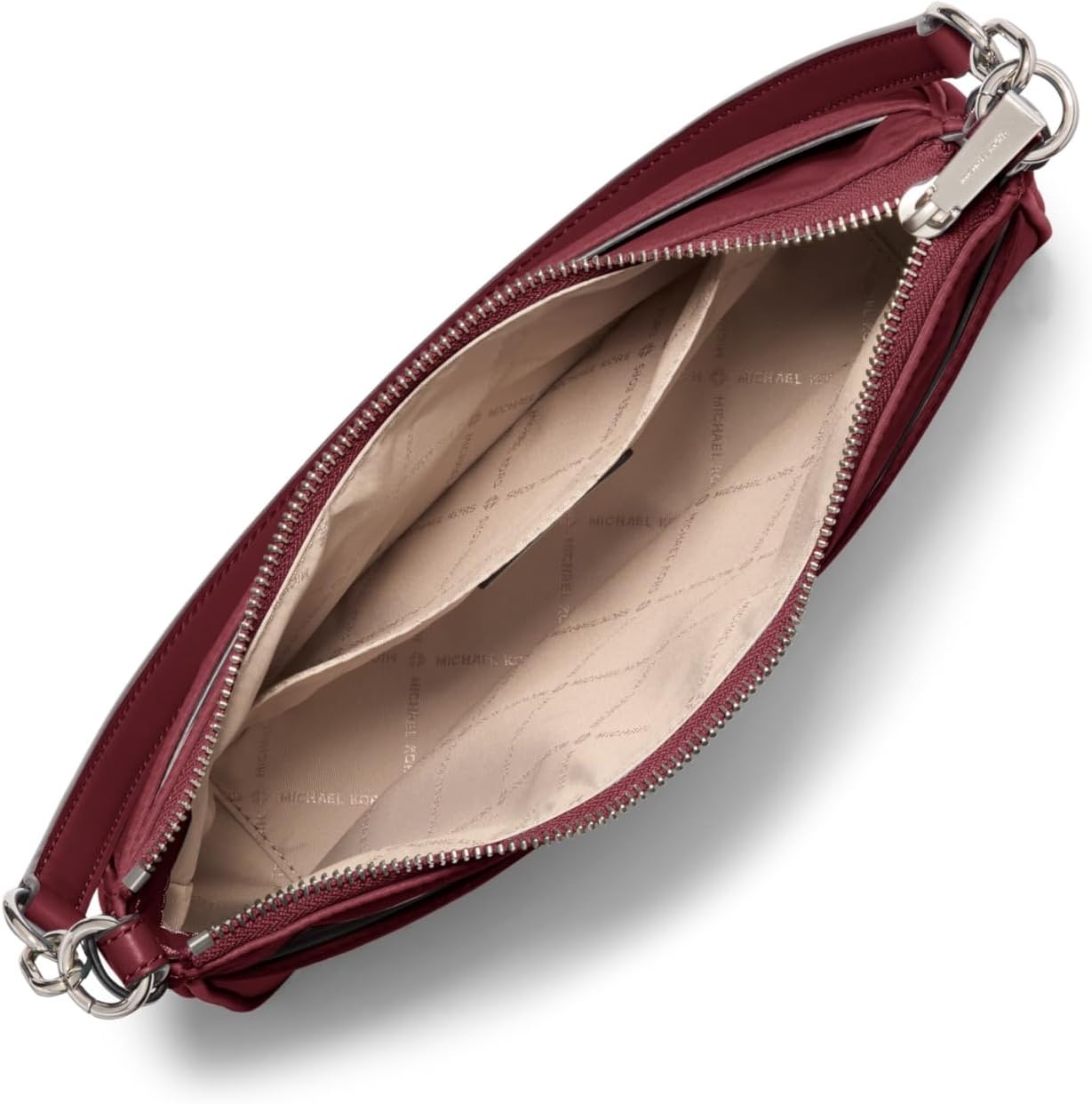 image:imageMichael Kors Womens Jet Set Top Zip Pochette Crossbody BagSilvertone HardwareMilano NylonOxblood