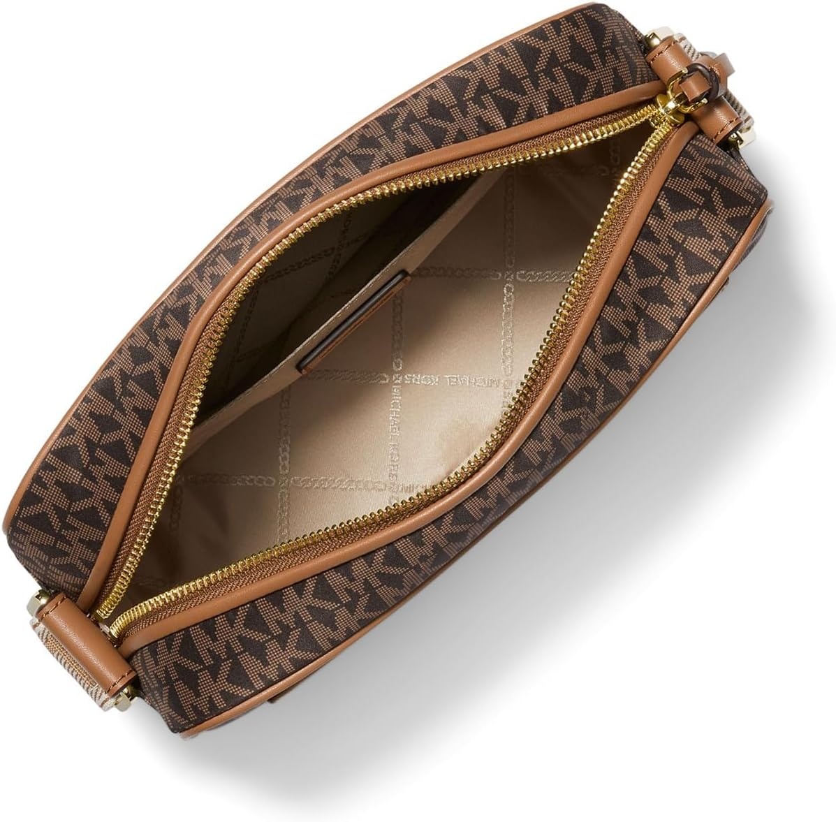 image:imageMichael Kors Womens Jet Set Webbing Strap Crossbody BagGoldtone HardwareMk Signature Nylon With Logo WebbingBrownAcorn
