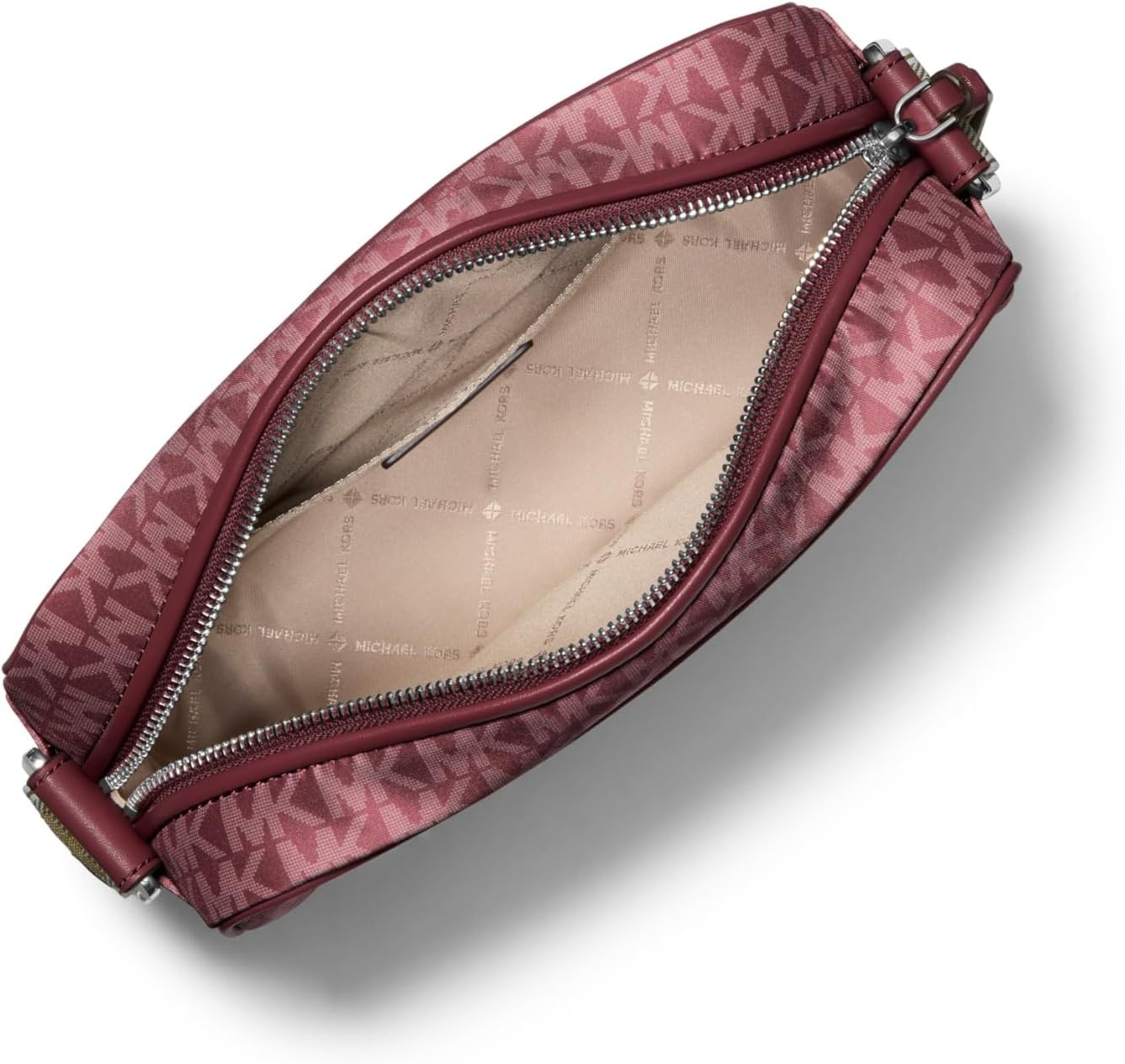 image:imageMichael Kors Womens Jet Set Webbing Strap Crossbody BagSilvertone HardwareTonal Mk Signature Nylon With Mk Logo WebbingOxblood