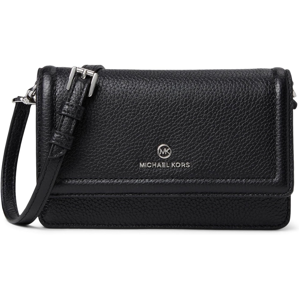 image:imageMICHAEL Michael Kors Jet Set Charm Small Phone Crossbody  Purse for Women  Saffiano Leather  Snap ClosureSilvertone HardwareBlack