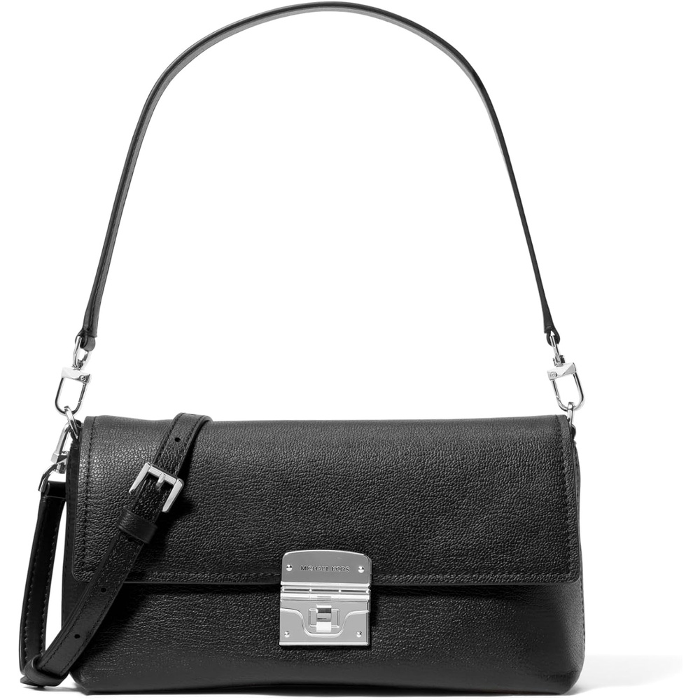 image:imageMichael Kors Addie Medium Convertible Pouchette Crossbody BagSilvertone HardwareSoft Shiny Goat LeatherBlack