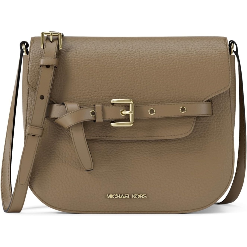 image:imageMichael Kors Emilia Small Saddle Crossbody BagGoldtone HardwareMetallic Pebble Embossed LeatherHusk