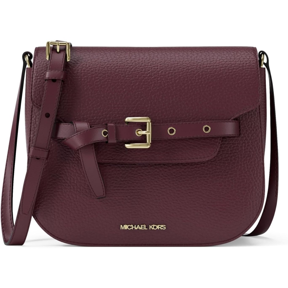 image:imageMichael Kors Emilia Small Saddle Crossbody BagSilvertone HardwarePebble LeatherOxblood