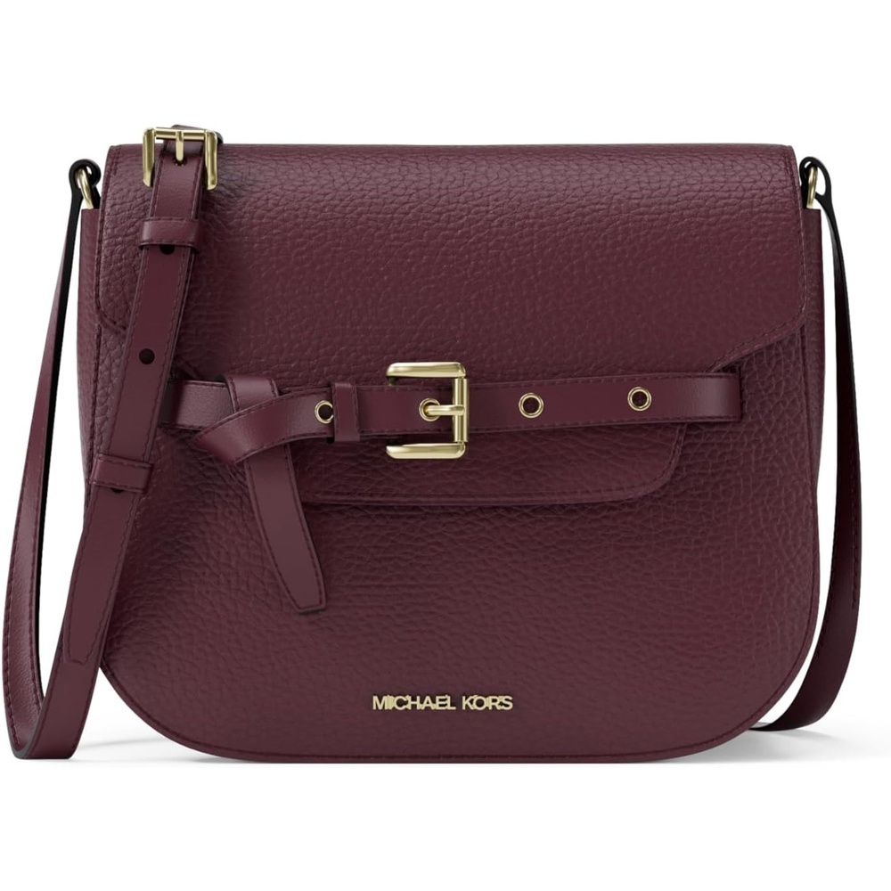 image:imageMichael Kors Emilia Small Saddle Crossbody BagSilvertone HardwareTonal Mk Signature Coated TwillOxblood