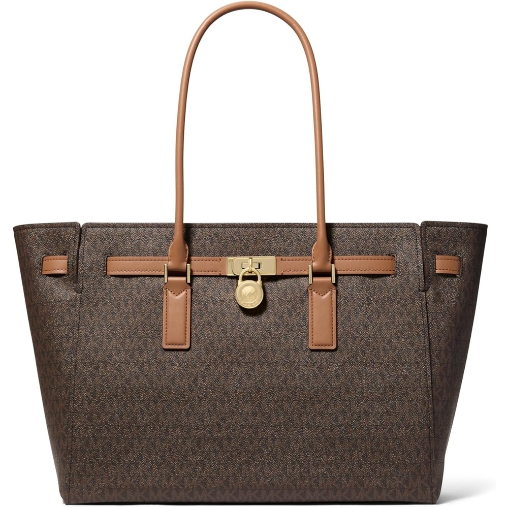 image:imageMichael Kors Hamilton Large ToteGoldtone HardwareMk Signature Coated TwillBrownAcorn