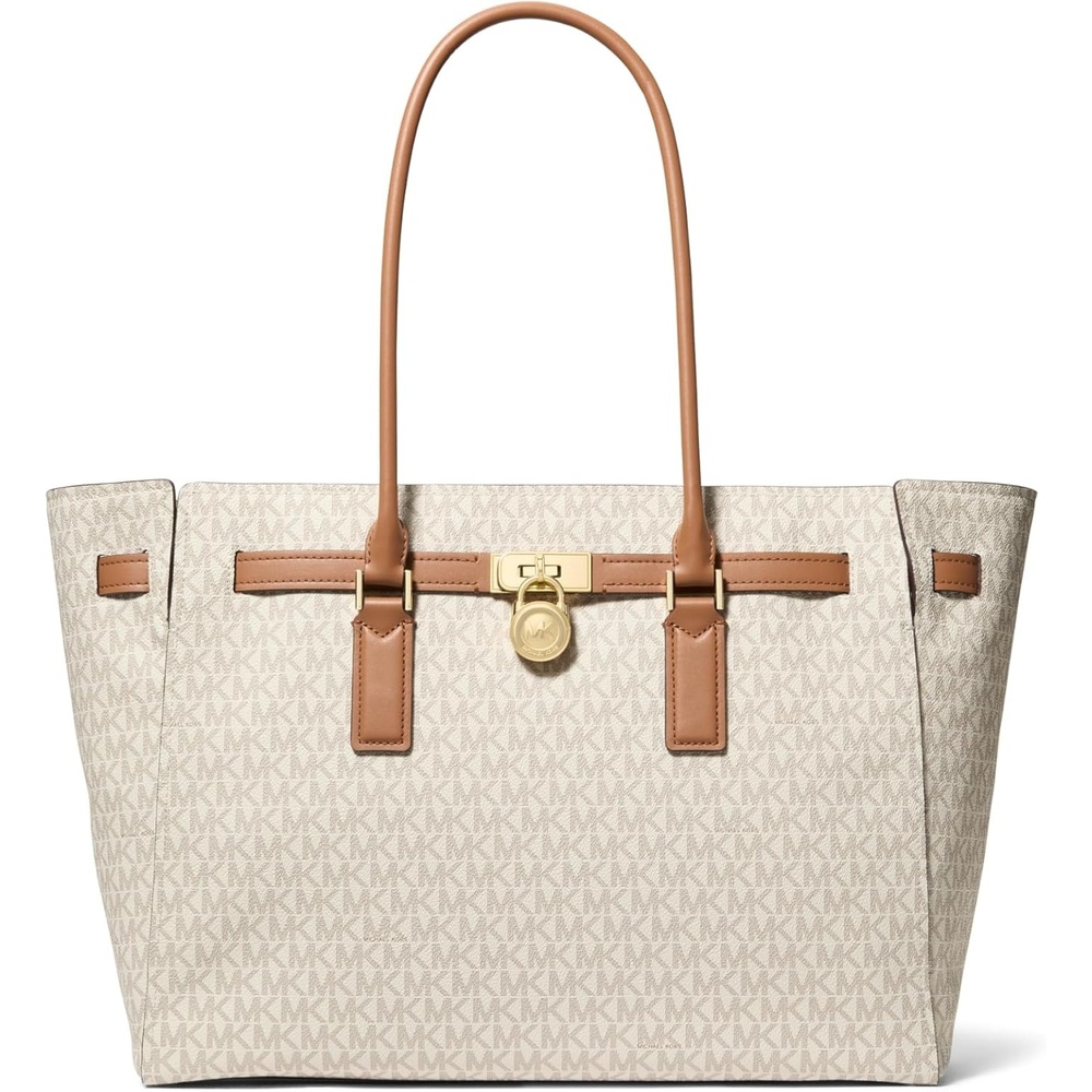 image:imageMichael Kors Hamilton Large ToteGoldtone HardwareMk Signature Coated TwillVanillaAcorn