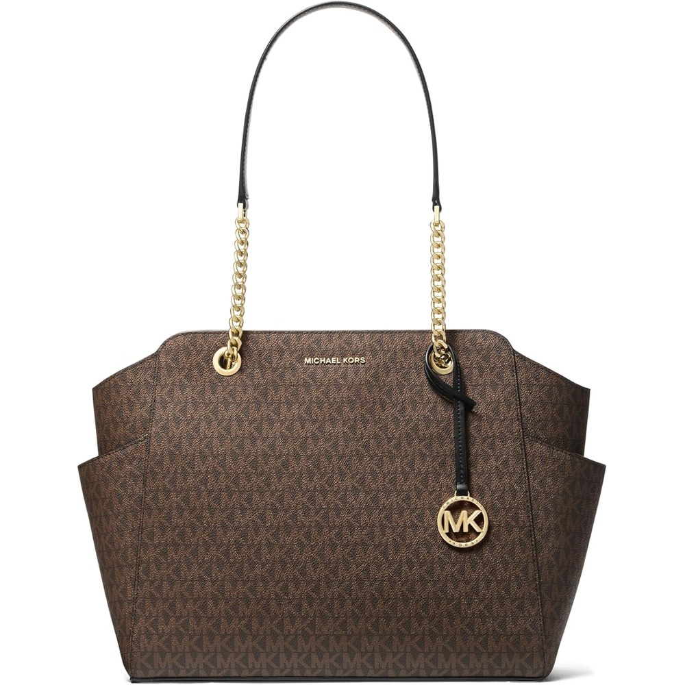 image:imageMichael Kors Jacquelyn Medium Chain ToteGoldtone HardwareBrownBlack
