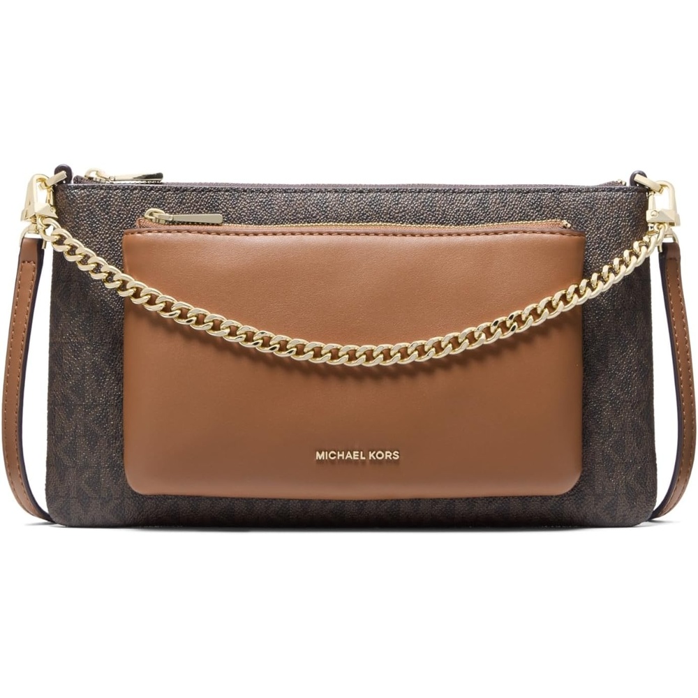 image:imageMichael Kors Jet Set Medium Pocket Convertible Crossbody BagGoldtone HardwareMk Signature Coated TwillBrownAcorn