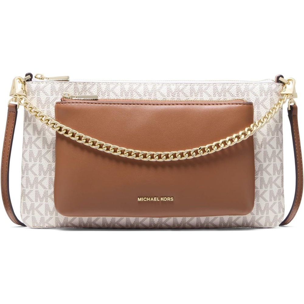image:imageMichael Kors Jet Set Medium Pocket Convertible Crossbody BagGoldtone HardwareMk Signature Coated TwillVanillaAcorn