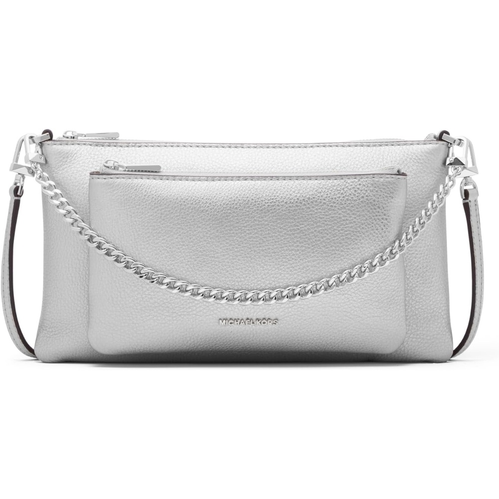 image:imageMichael Kors Jet Set Medium Pocket Convertible Crossbody BagSilvertone HardwareMetallic Pebble Embossed LeatherSilver