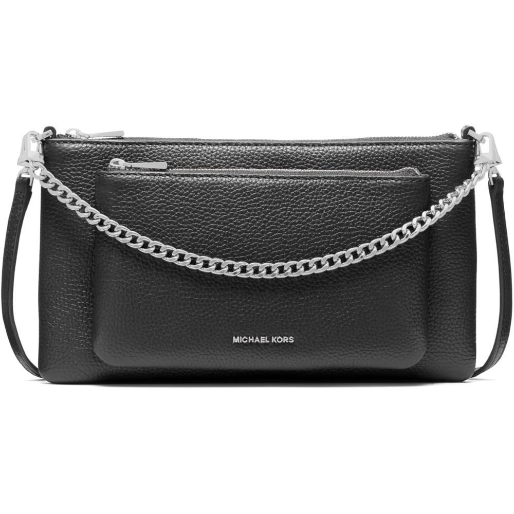 image:imageMichael Kors Jet Set Medium Pocket Convertible Crossbody BagSilvertone HardwarePebble LeatherBlack