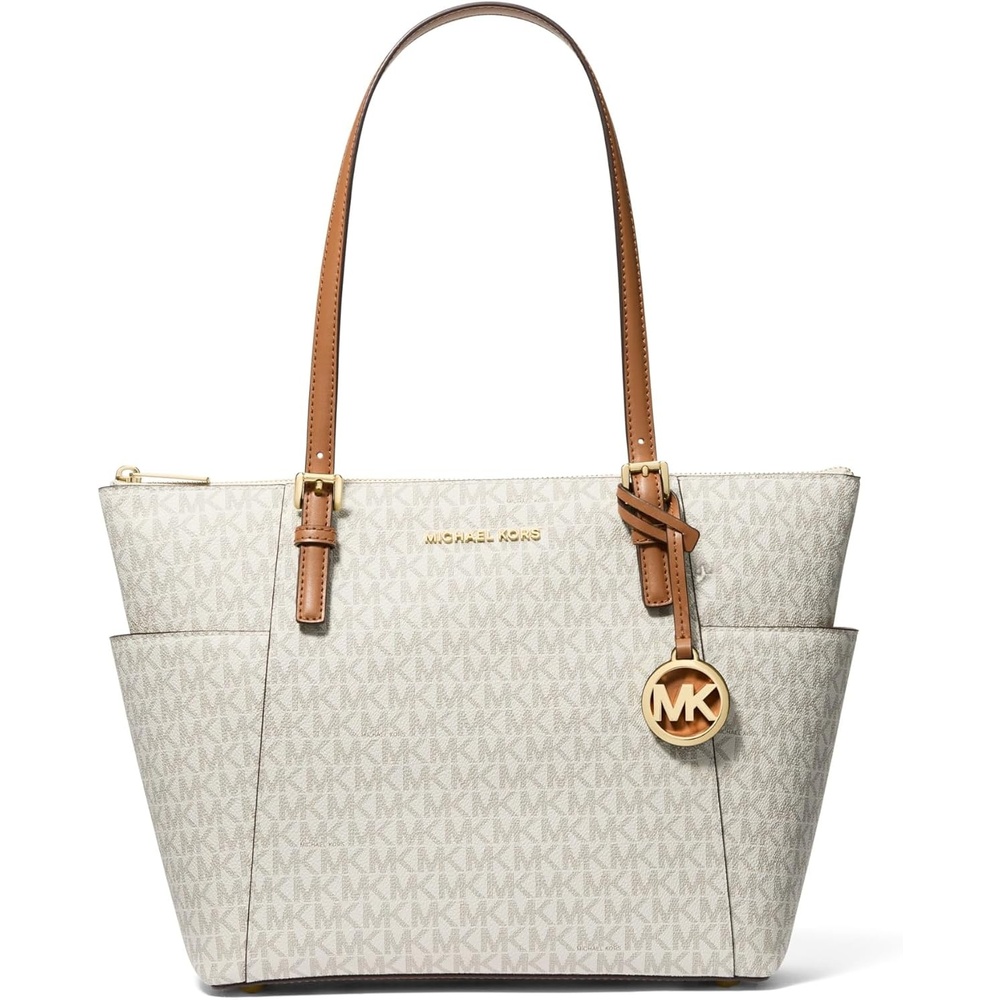 image:imageMichael Kors Jet Set Top Zip ToteGoldtone HardwareVanillaAcorn