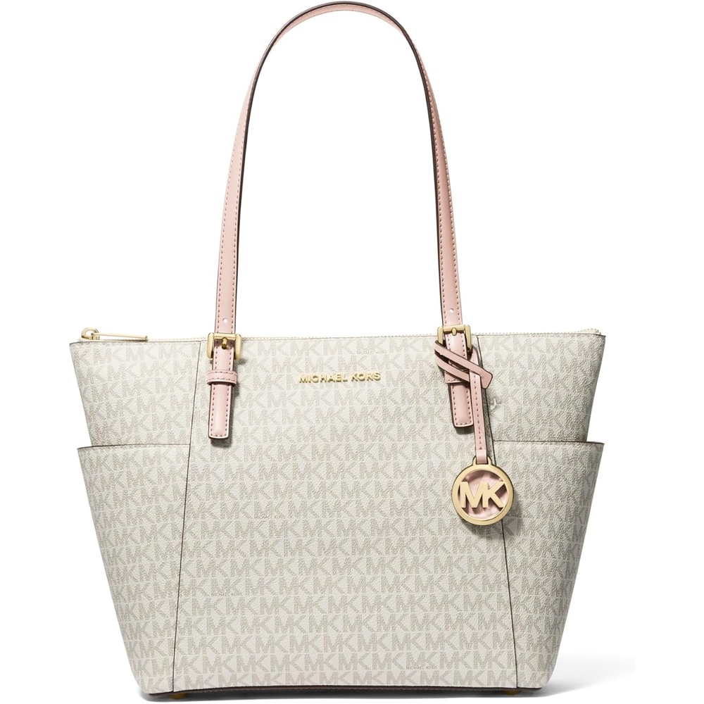 image:imageMichael Kors Jet Set Top Zip ToteGoldtone HardwareVanillaSoft Pink