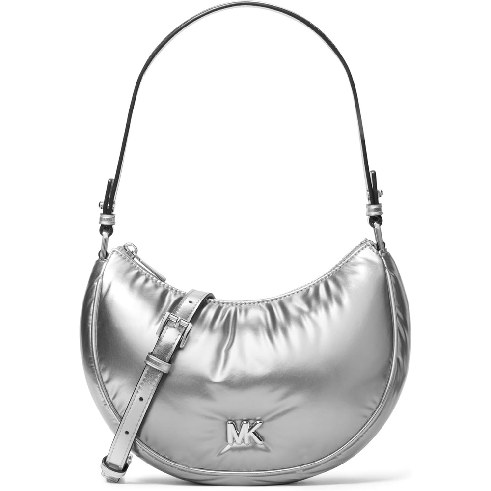 image:imageMichael Kors Kyla Small Convertible PouchetteSilvertone HardwarePuffy Metallic NylonSilver