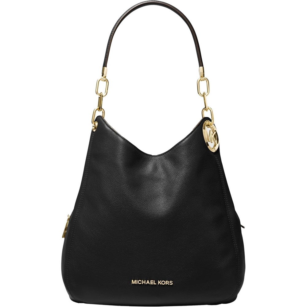 image:imageMichael Kors Lillie Large Chain Shoulder BagGoldtone HardwarePebble Embossed LeatherBlack