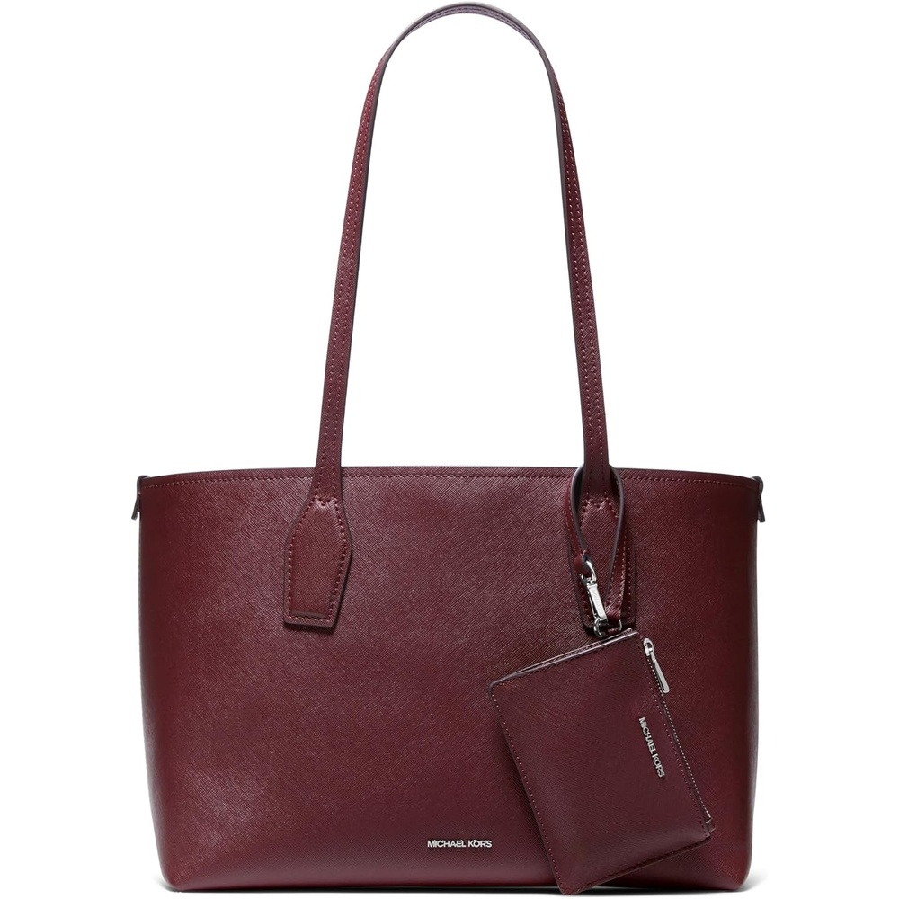 image:imageMichael Kors Womens Charlie Medium Tote With Zmall Zip CaseSilvertone HardwareSaffiano LeatherOxblood