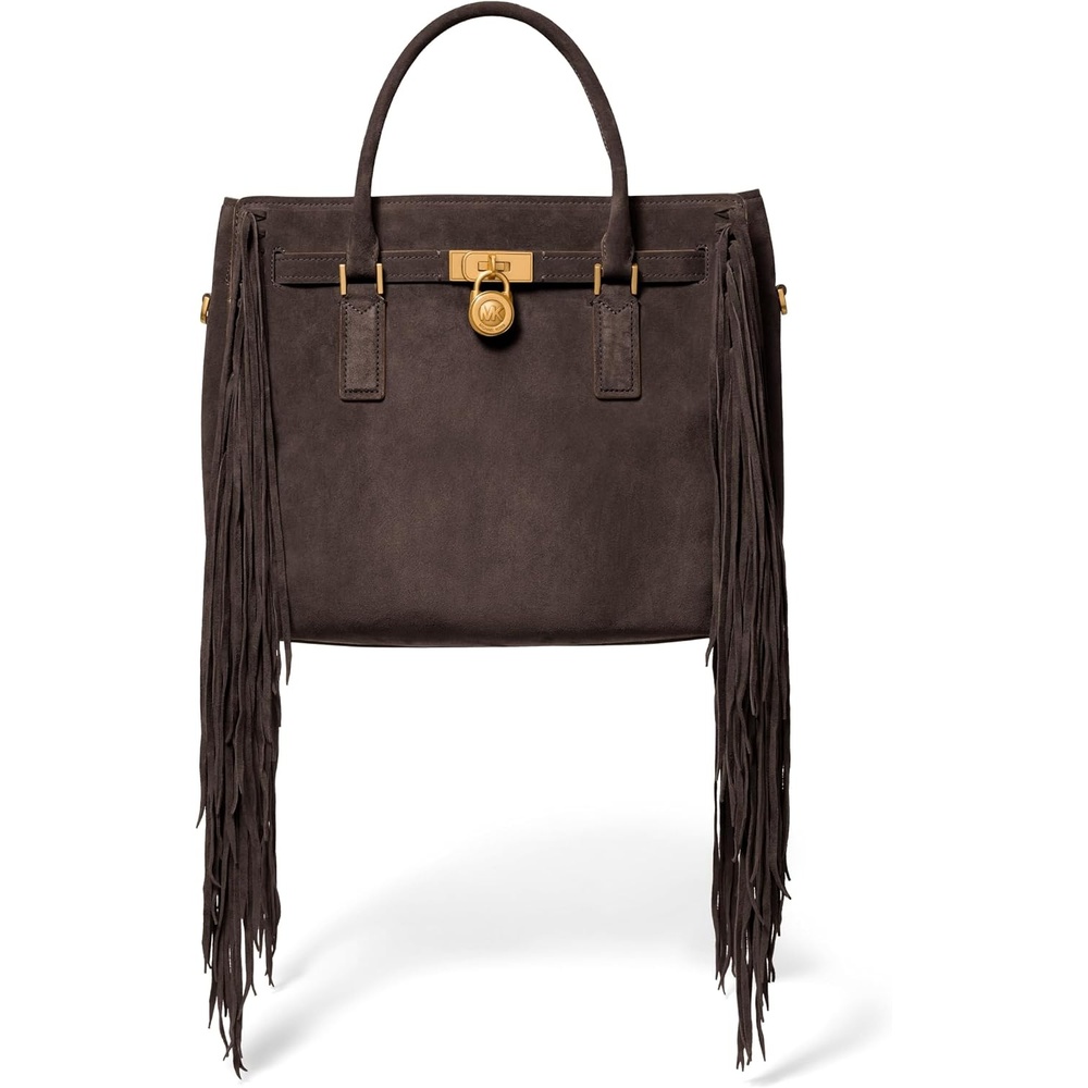 image:imageMichael Kors Womens Hamilton SatchelAntique Goldtone HardwareFringe SuedeChocolate