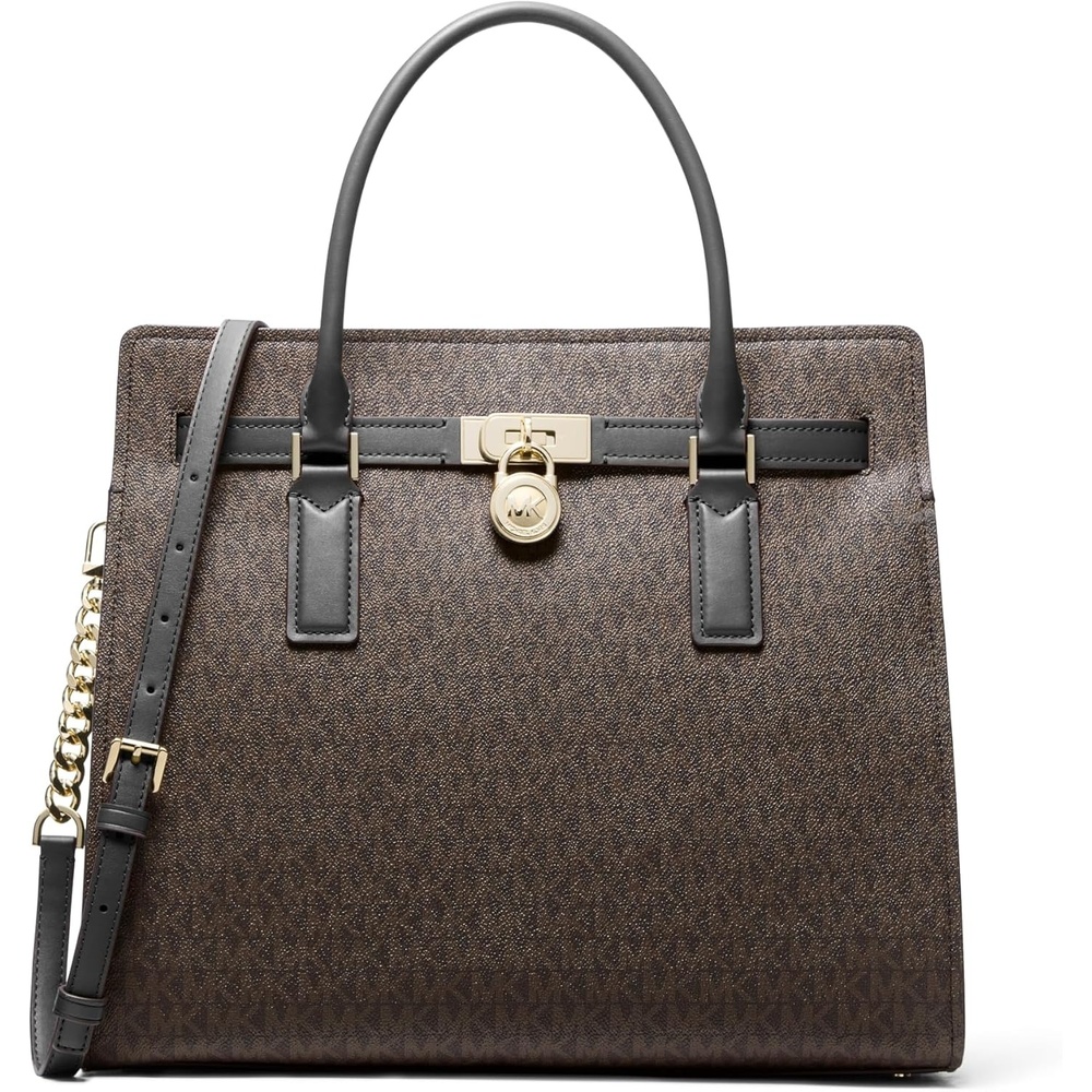 image:imageMichael Kors Womens Hamilton SatchelGoldtone HardwareMk Signature Coated TwillBrownBlack