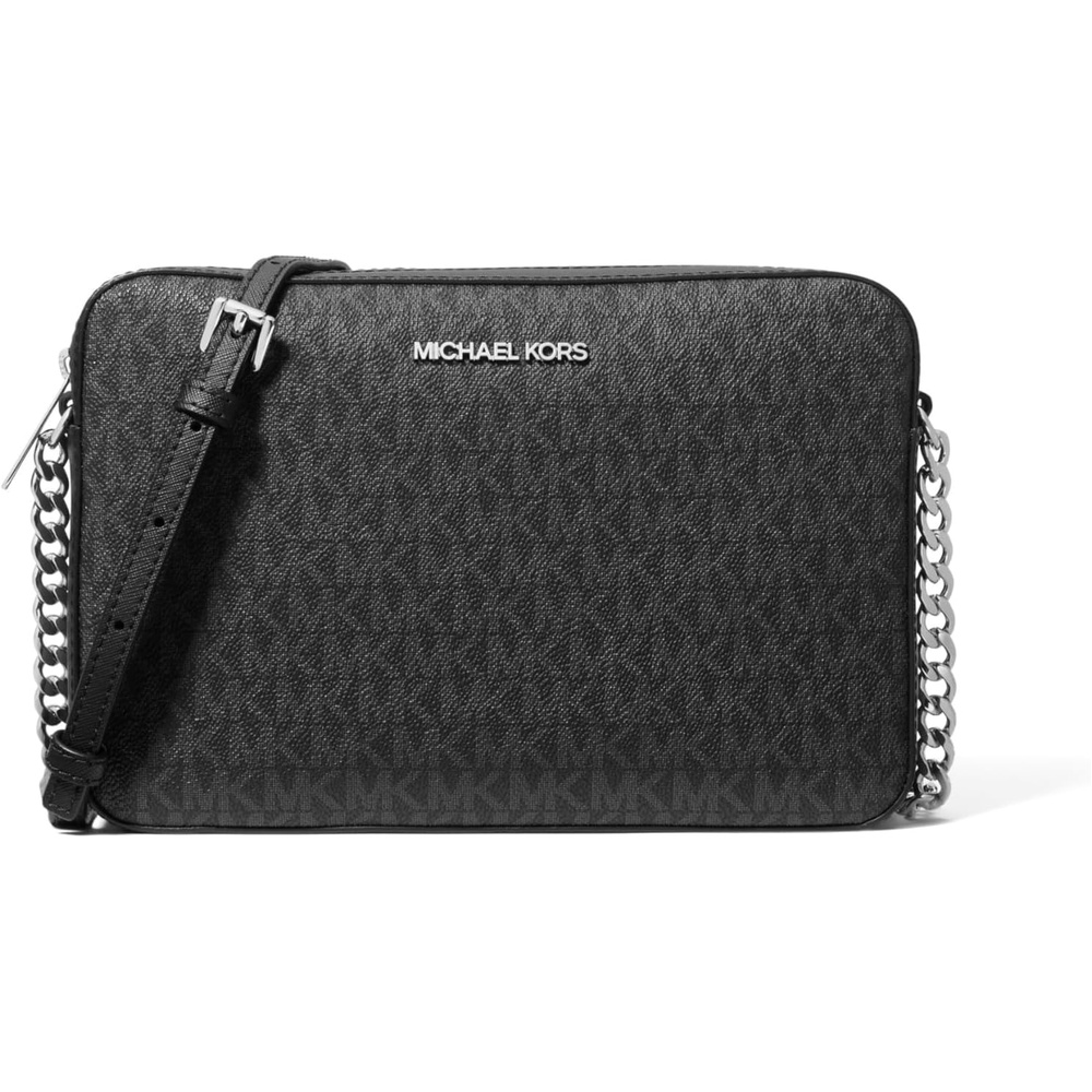 image:imageMichael Kors Womens Jet Set Large Crossbody BagSilvertone HardwareBlackMk Signature