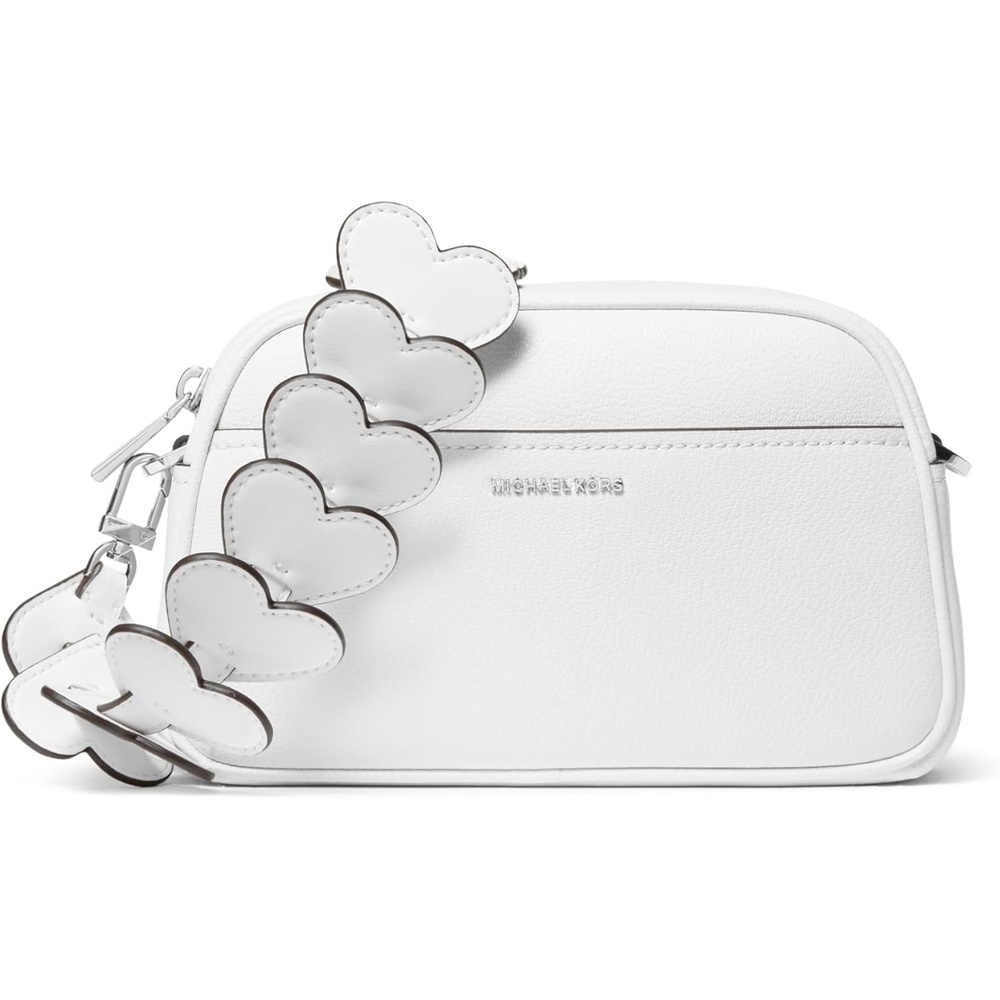 image:imageMichael Kors Womens Jet Set Small Camera Crossbody Bag HeartSilvertone HardwareLeather WHeart StrapOptic White