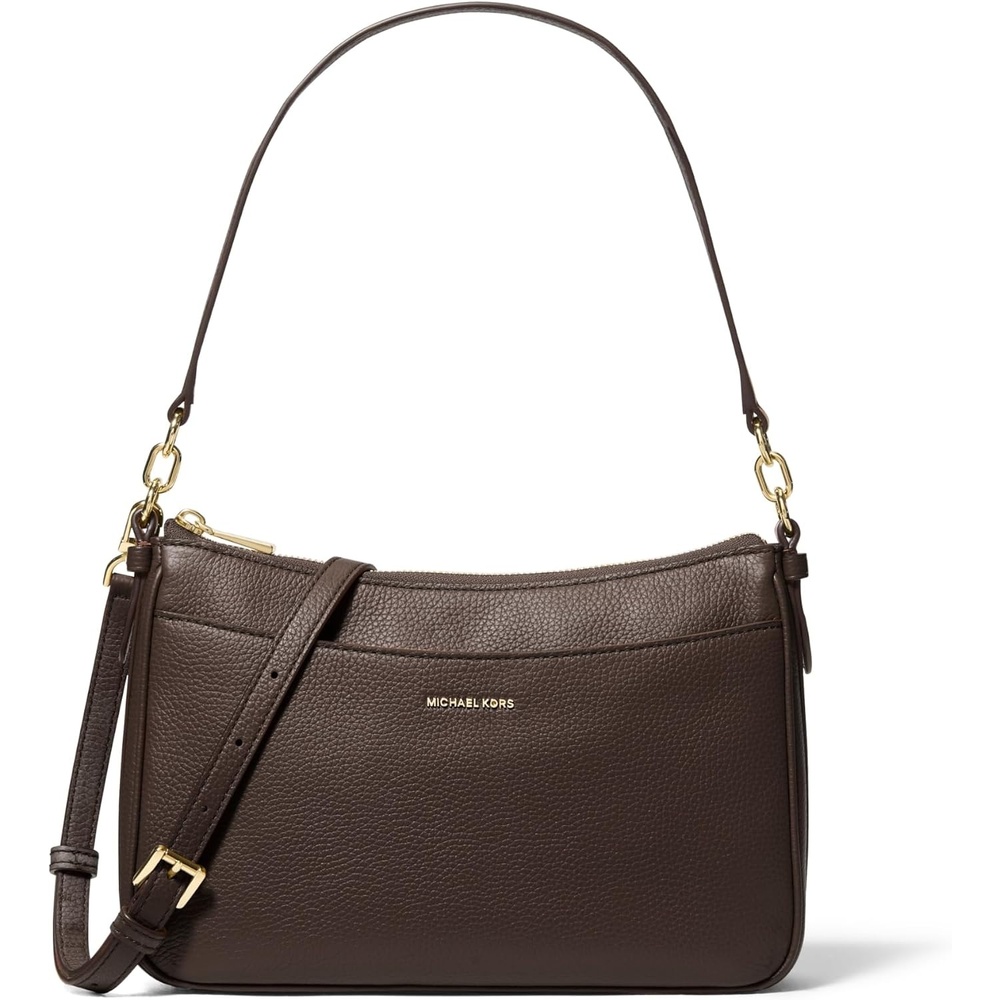 image:imageMichael Kors Womens Jet Set Top Zip Pochette Crossbody BagGoldtone HardwarePebble LeatherChocolate