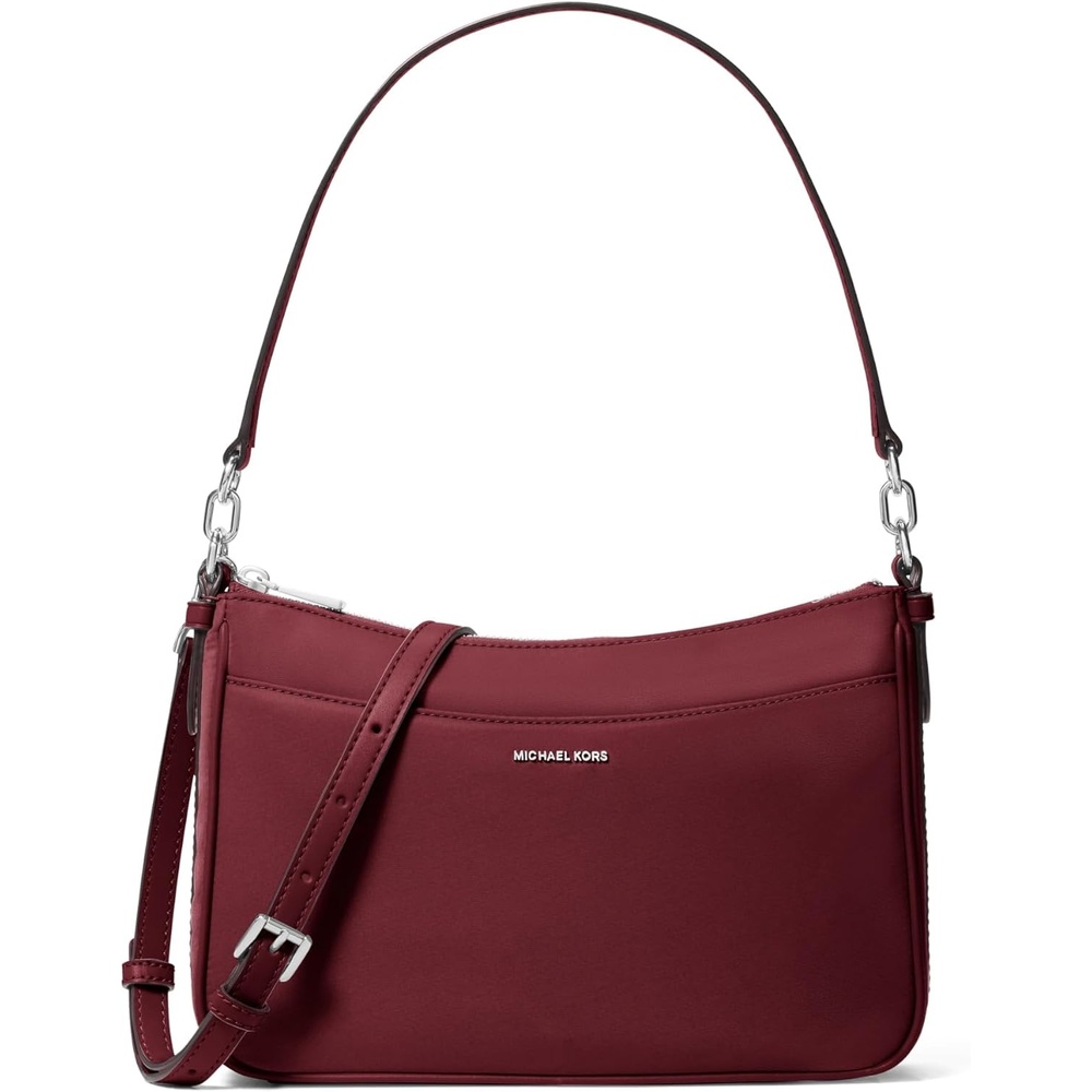 image:imageMichael Kors Womens Jet Set Top Zip Pochette Crossbody BagSilvertone HardwareMilano NylonOxblood