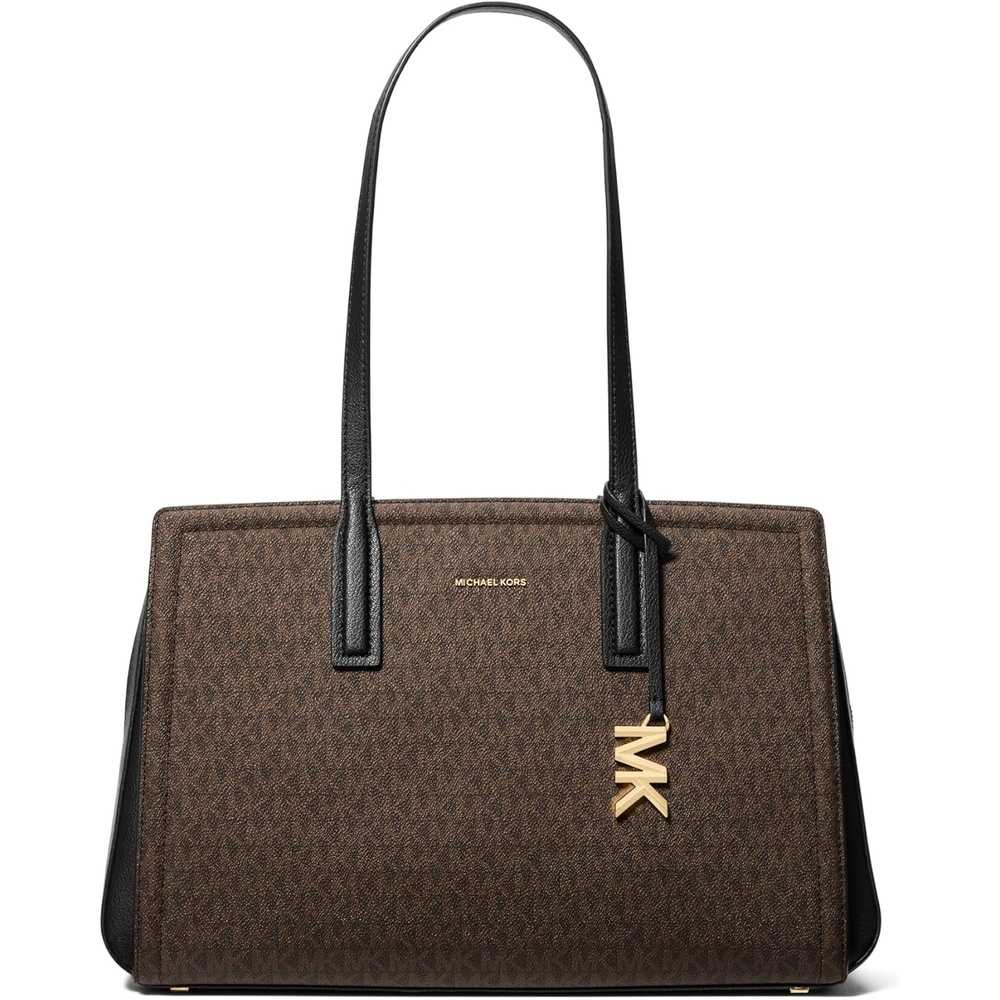 image:imageMichael Kors Womens Laila Medium Tote BagGoldtone HardwareMk Signature Coated TwillBrownBlack