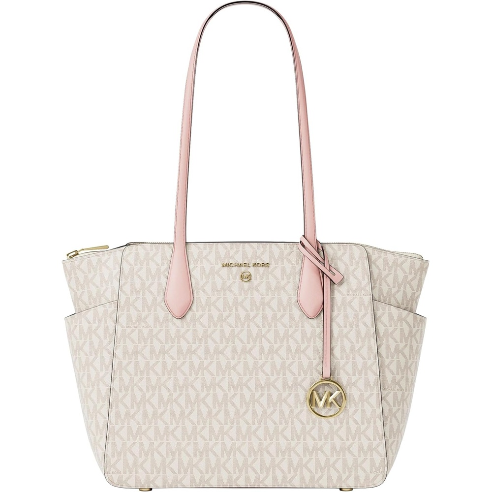 image:imageMichael Kors Womens Marilyn Medium Top Zip ToteGoldtone HardwareMk SignaturePowder Blush Multi