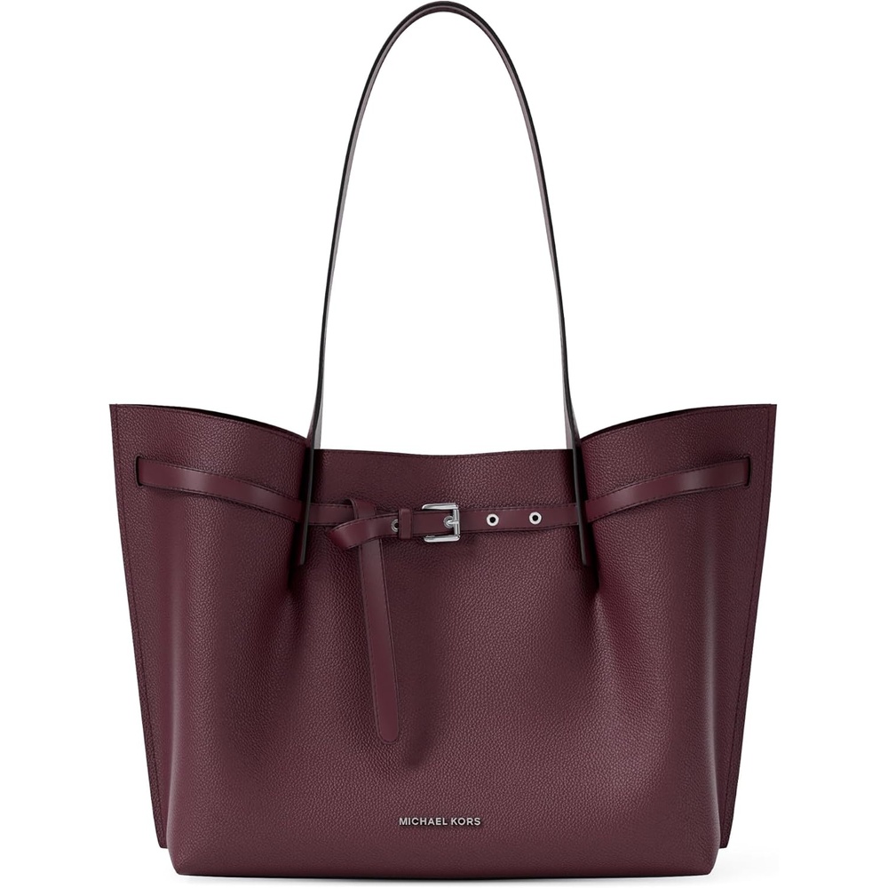 image:imageMichael Kors womens Emilia Large ToteSilvertone HardwareTonal Mk Signature Coated TwillOxblood
