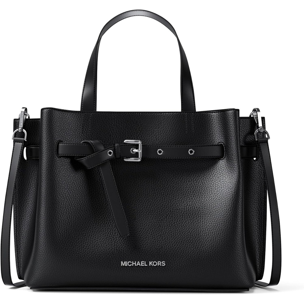 image:imageMichael Kors womens Emilia Medium SatchelSilvertone HardwarePebble LeatherBlack
