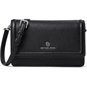 MICHAEL Michael Kors Jet Set Charm Small Phone Crossbody – Purse for Women – Saffiano Leather – Snap Closure(Silver-tone Hardware/Black)