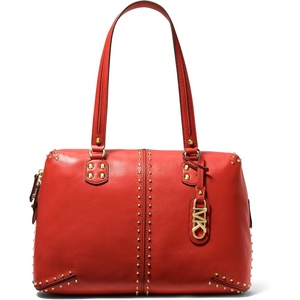 Michael Kors Astor Studded Large Shoulder Tote(Gold-tone Hardware/Bright Terracotta)