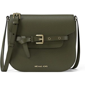 Michael Kors Emilia Small Saddle Crossbody Bag(Gold-tone Hardware/Pebble Leather/Ivy)