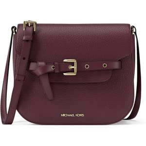 Michael Kors Emilia Small Saddle Crossbody Bag(Silver-tone Hardware/Pebble Leather/Oxblood)