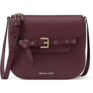 Michael Kors Emilia Small Saddle Crossbody Bag(Silver-tone Hardware/Tonal Mk Signature Coated Twill/Oxblood)
