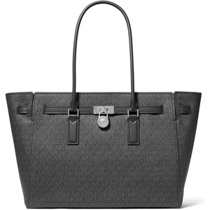 Michael Kors Hamilton Large Tote(Silver-tone Hardware/Tonal Mk Signature Coated Twill/Black)