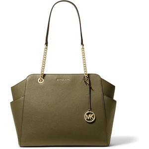 Michael Kors Jacquelyn Medium Chain Tote(Gold-tone Hardware/Safari Green)